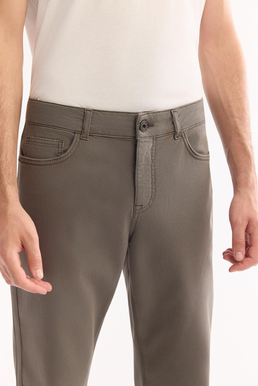 Gri Haki Klasik Bel Armürlü Tensel Karışımlı 5 Cep Perge Slim Fit Pantolon