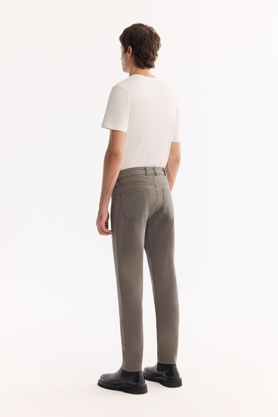 Gri Haki Klasik Bel Armürlü Tensel Karışımlı 5 Cep Perge Slim Fit Pantolon