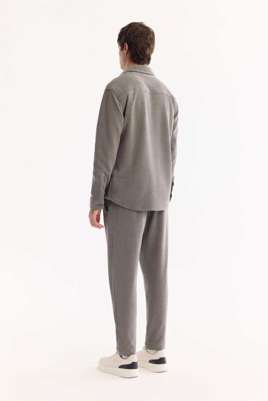 Gri Kadife Klasik Yaka Comfort Fit Uzun Kollu Gömlek Ceket