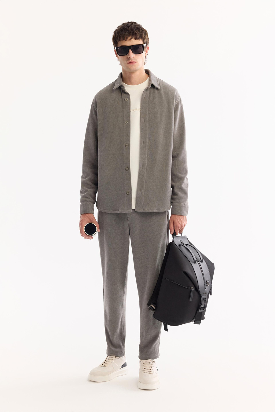 Gri Kadife Klasik Yaka Comfort Fit Uzun Kollu Gömlek Ceket