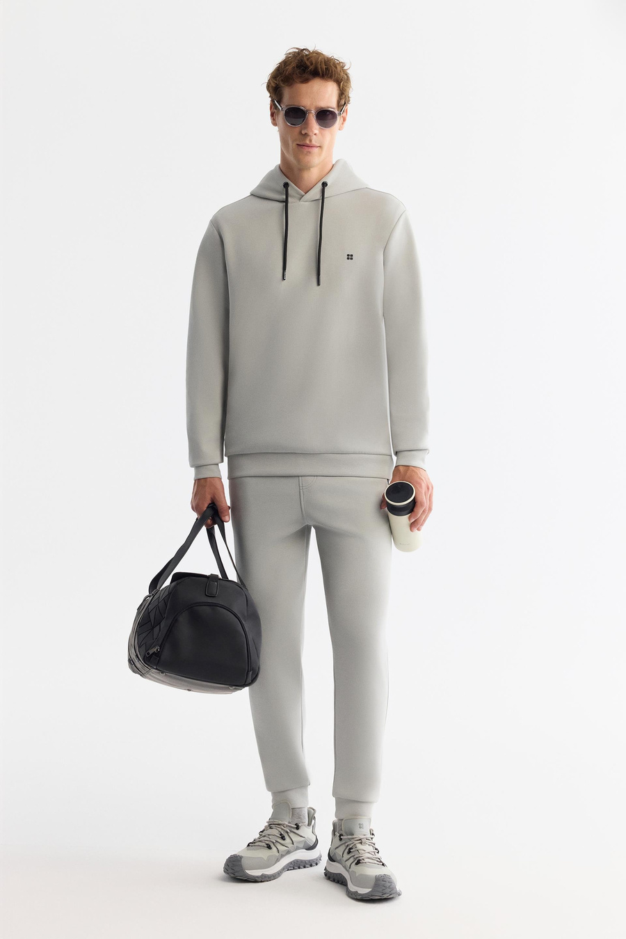 Gri Kapüşonlu Esnek Yumuşak Doku İnterlok Kumaş Sweatshirt