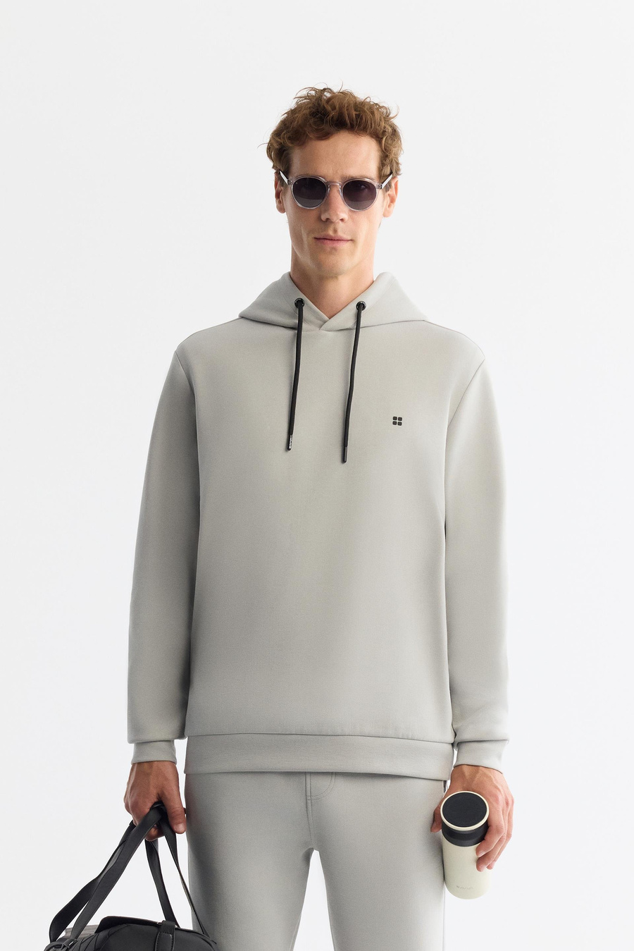 Gri Kapüşonlu Esnek Yumuşak Doku İnterlok Kumaş Sweatshirt