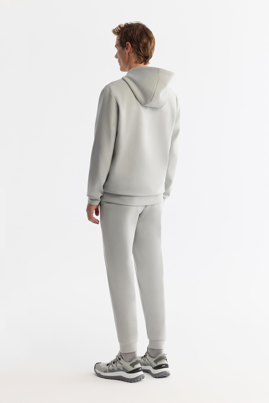 Gri Kapüşonlu İnterlok Kumaş Fermuarlı  Sweatshirt