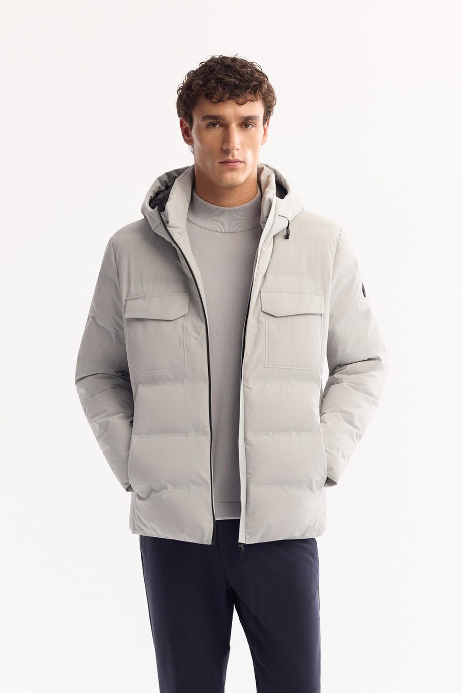 Gri Kapüşonlu Kaz Tüyü Mont