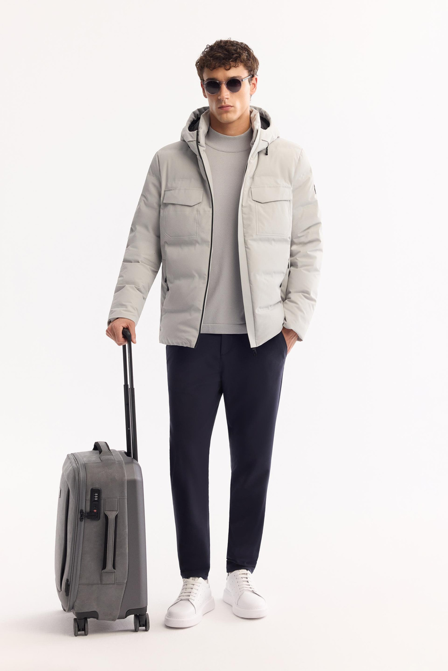 Gri Kapüşonlu Kaz Tüyü Mont