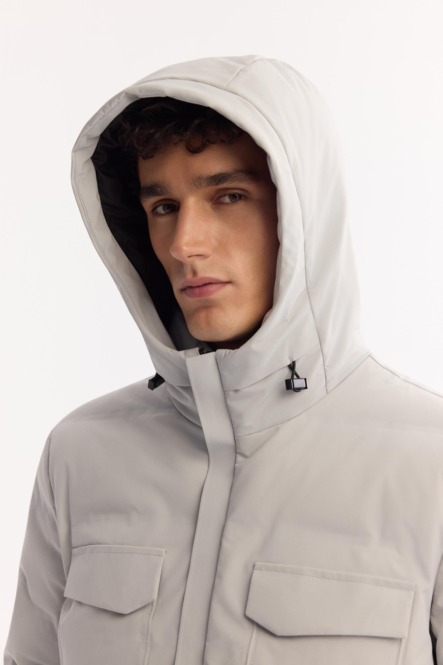 Gri Kapüşonlu Kaz Tüyü Mont