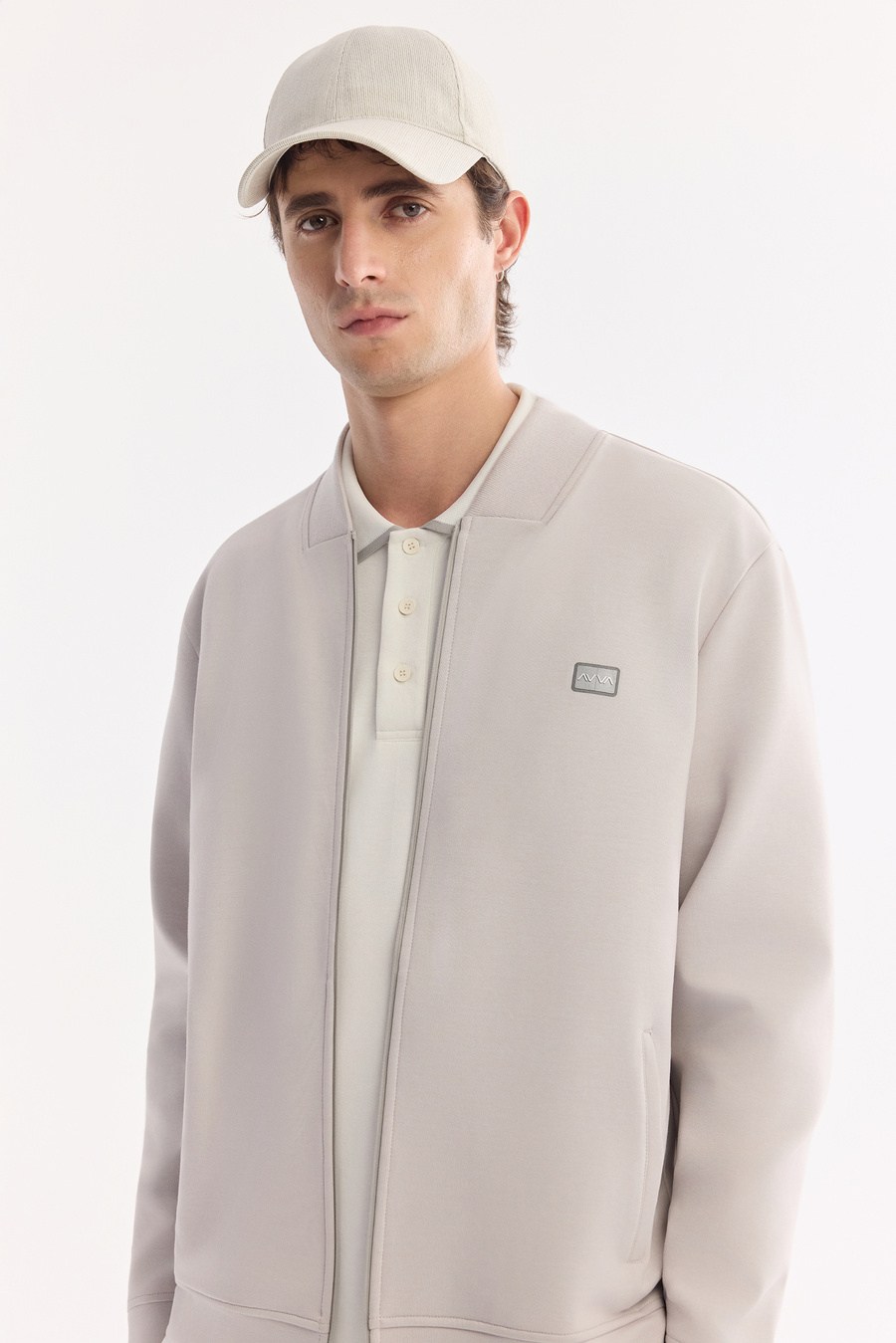 Gri Kare Yaka Fermuarlı Pamuklu Kolay Ütülenen Sweatshirt