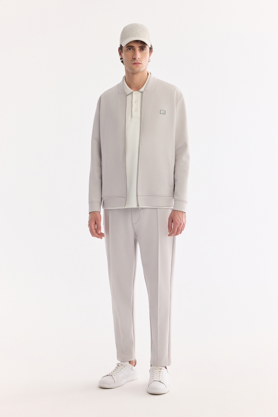 Gri Kare Yaka Fermuarlı Pamuklu Kolay Ütülenen Sweatshirt