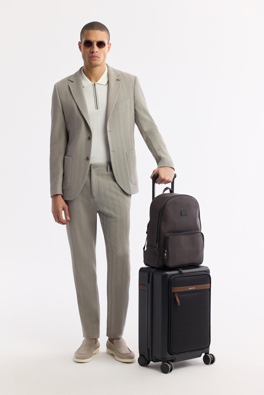 Gri Mono Yaka Torba Cepli Çift Yırtmaç Astarsız Gofre Detaylı Bi Stretch Ceket