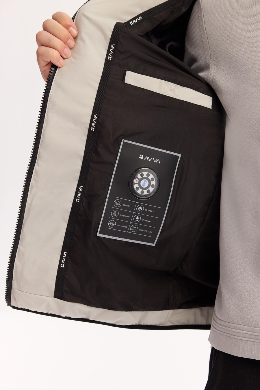 Gri Peluş Kapüşonlu Elyaf  Mont