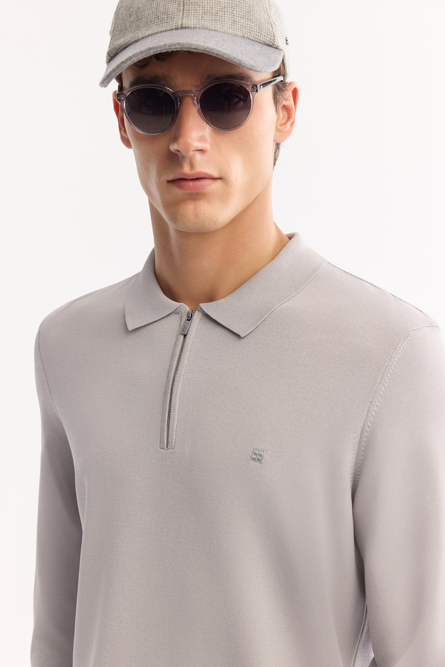 Gri Polo Yaka Basic Düz Rayon Kazak