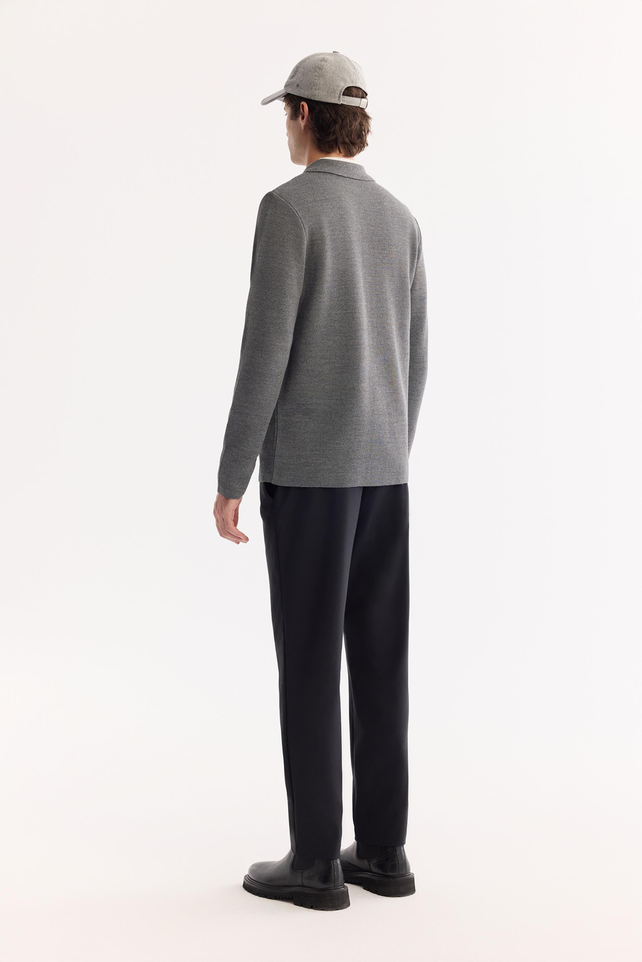 Gri Polo Yaka Düğme Kapama Önü Cepli Yün Hırka