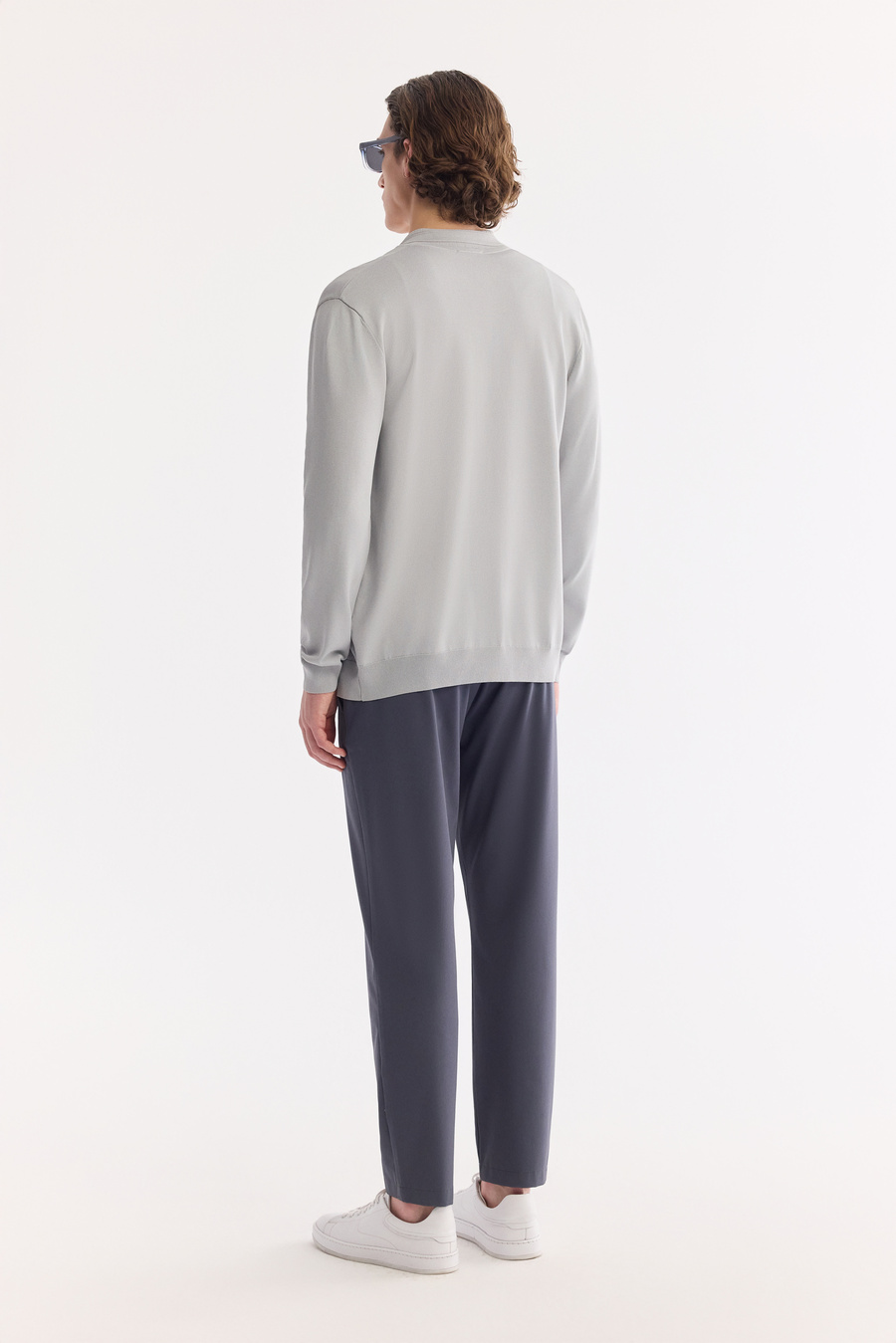 Gri Polo Yaka Önden Düğmeli Rayon Triko Hırka