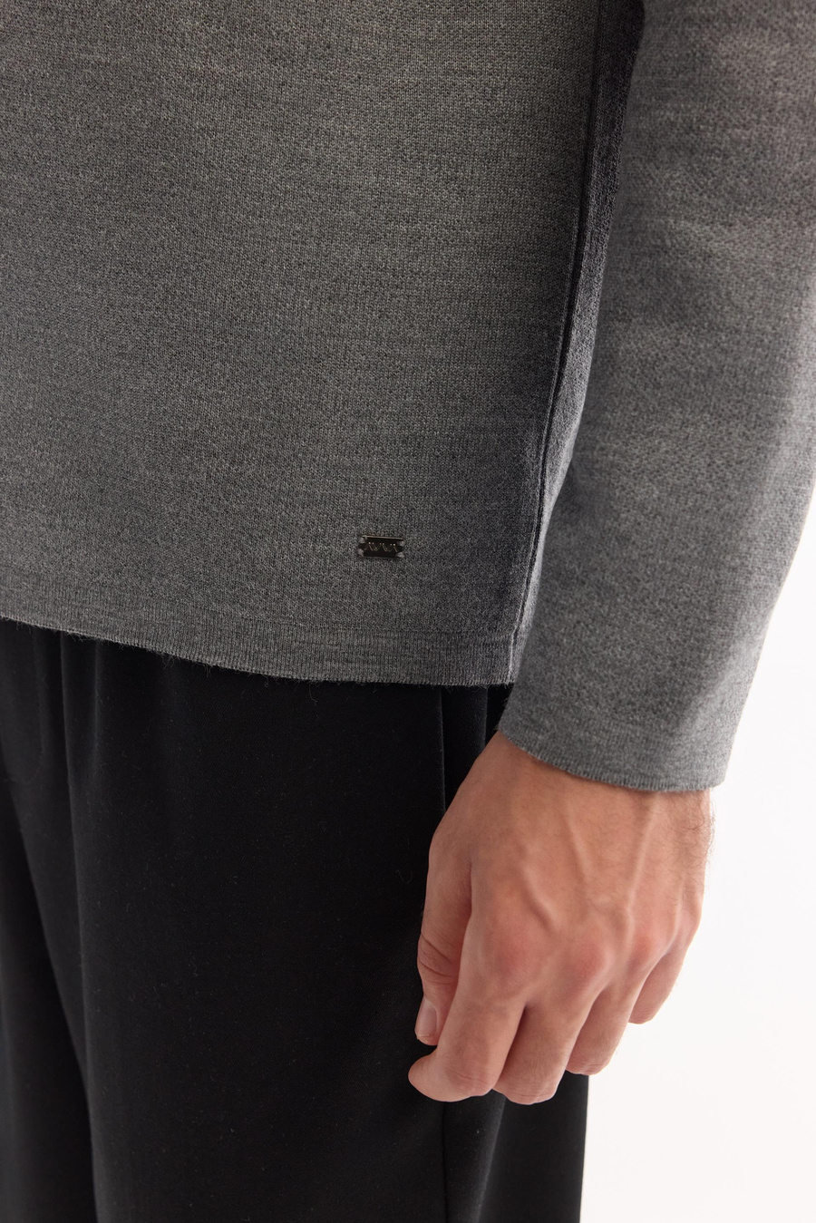 Gri Şal Yaka Düğme Kapama Hırka