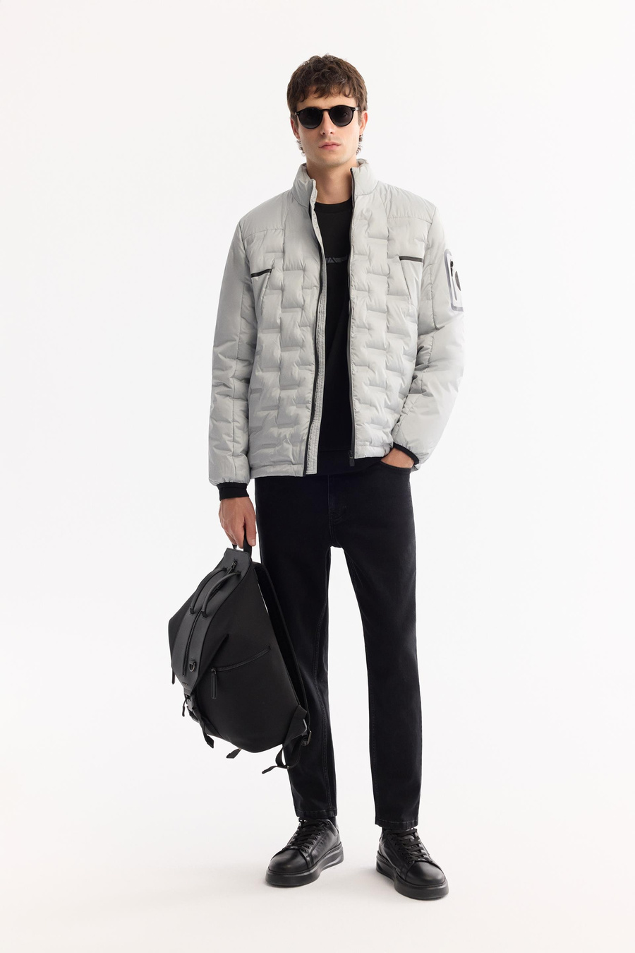 Gri Şişme Rüzgar Geçirmez Hafif Mont