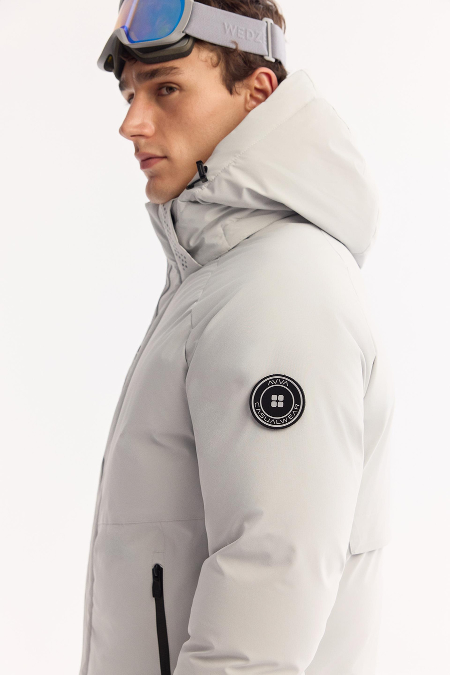 Gri Takma Çıkma Kapüşonlu Mont