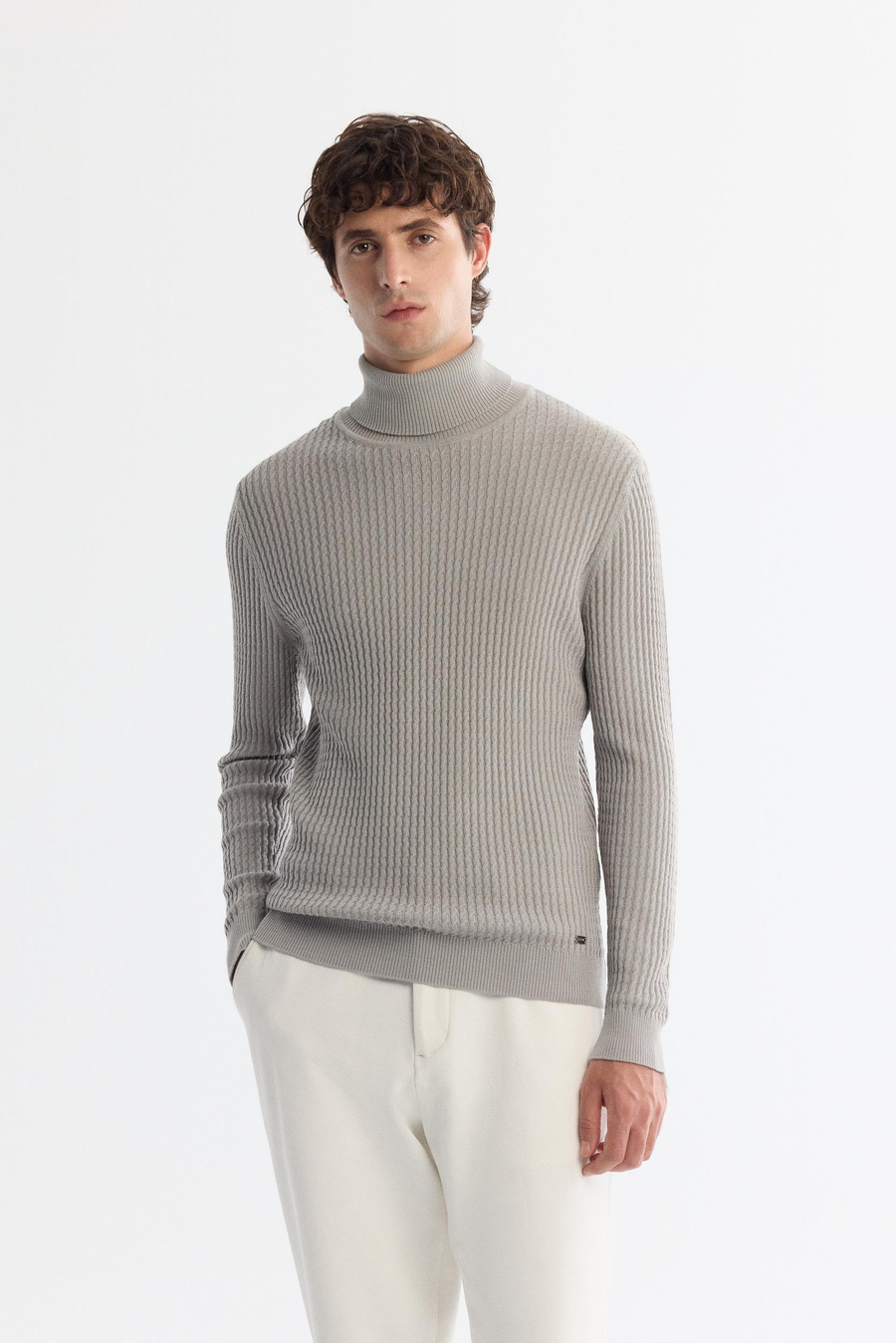 Grey Wool Blend Roll Neck Jumper