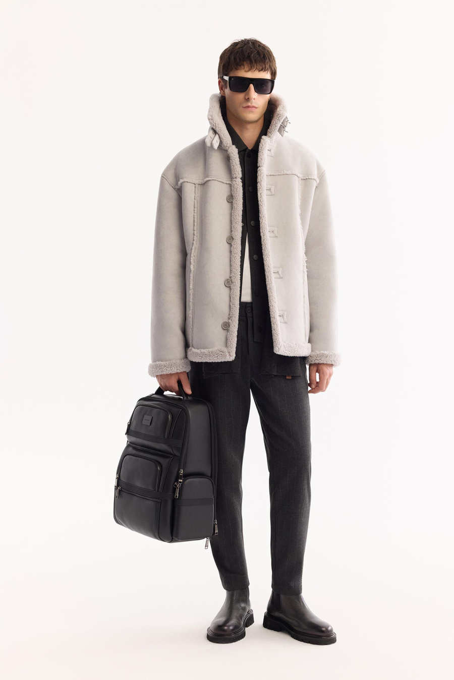 Gri Yakası Kürklü Napa Mont