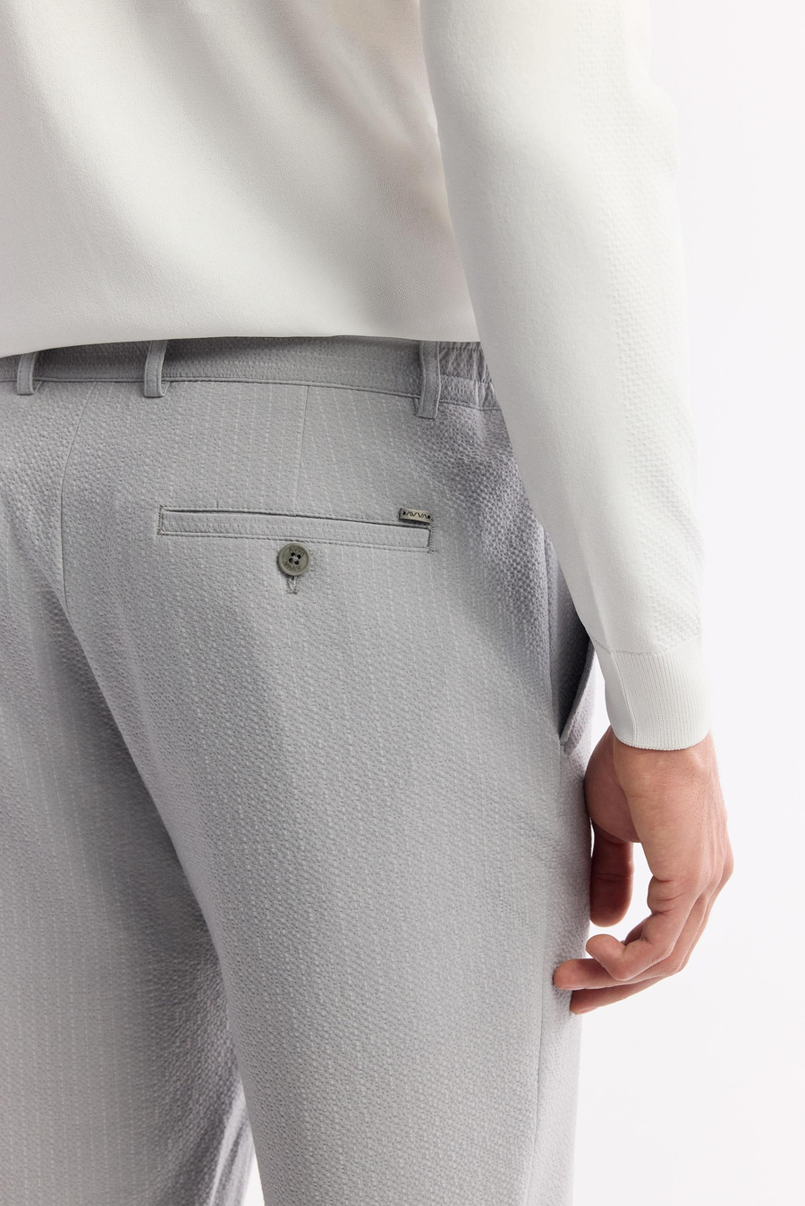 Gri Yan Cepli Beli Lastikli Çizgi Detaylı Dokulu Pantolon