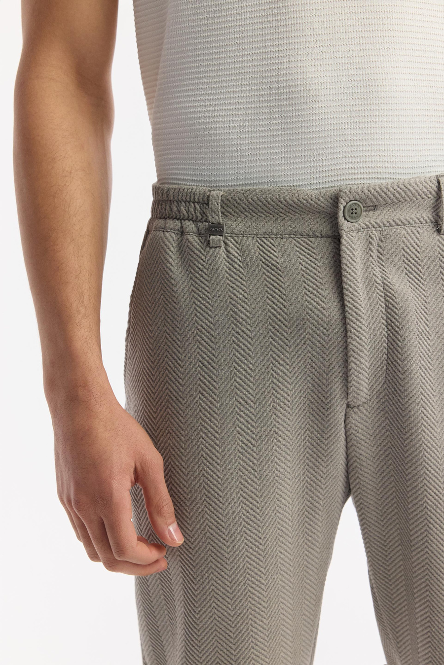 Gri Yan Cepli Gofre Detaylı Bi Stretch Beli Lastikli Pantolon