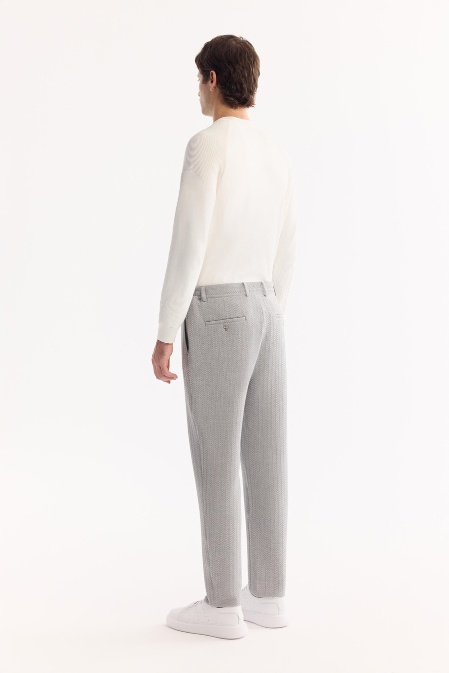 Gri Yandan Cepli Gofre Desenli Dokulu Takım Pantolon