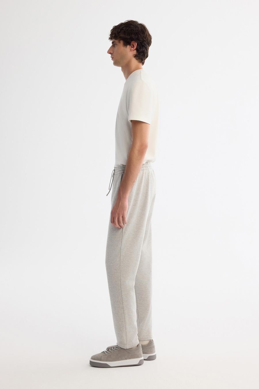 Gri Yanı Lastikli Balıksırtı Örme Relaxed Fit Pantolon