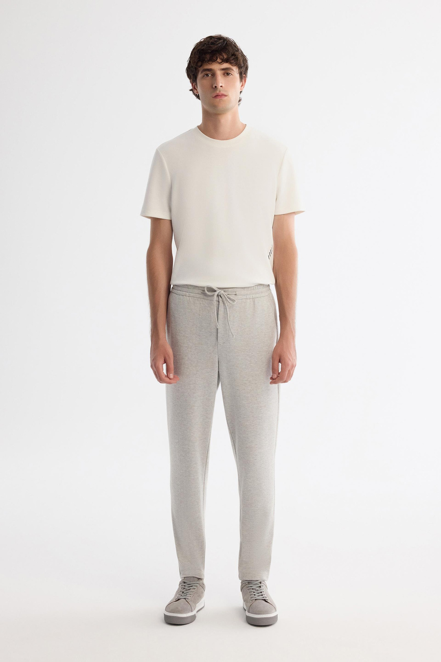 Gri Yanı Lastikli Balıksırtı Örme Relaxed Fit Pantolon