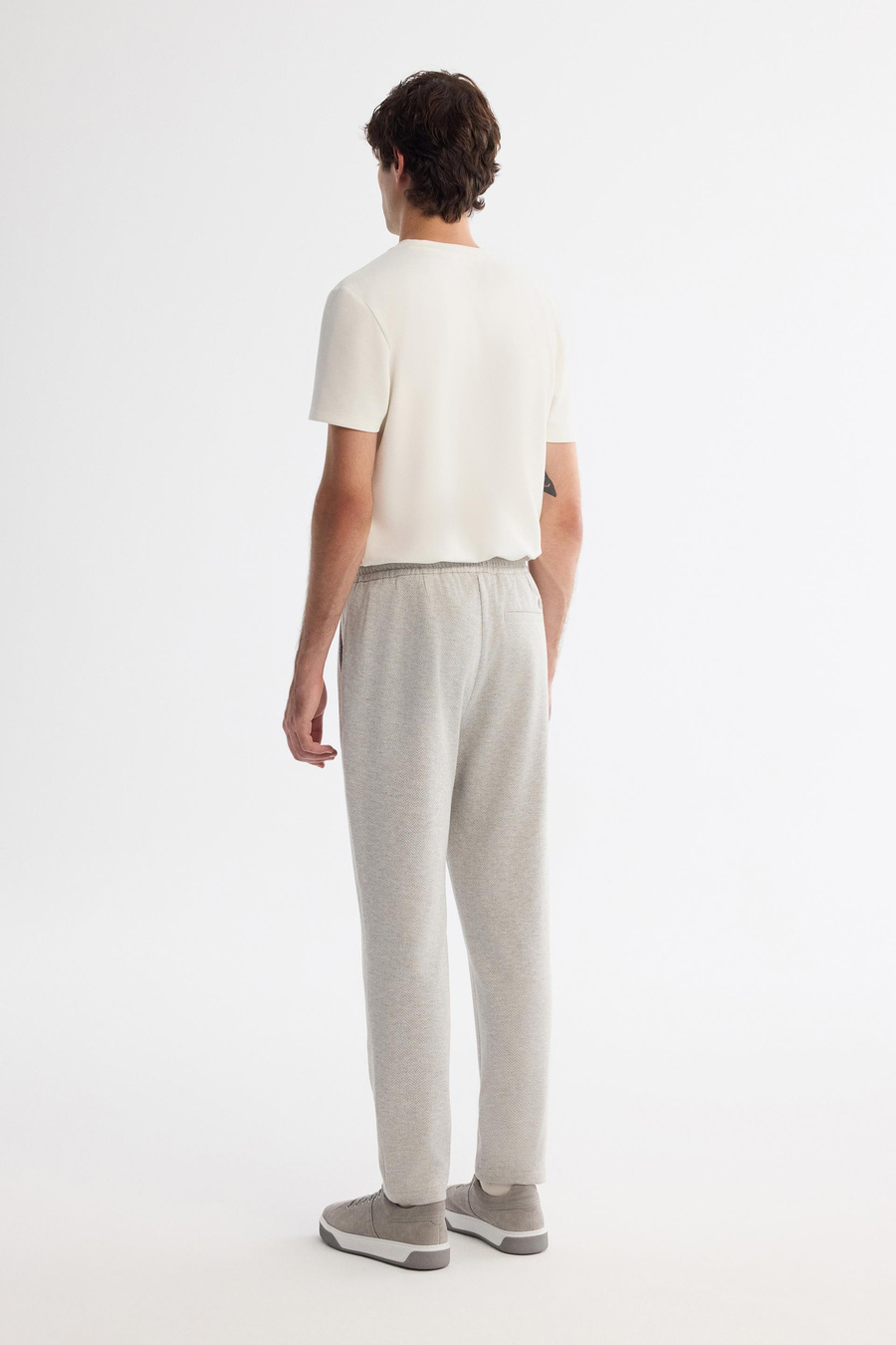 Gri Yanı Lastikli Balıksırtı Örme Relaxed Fit Pantolon