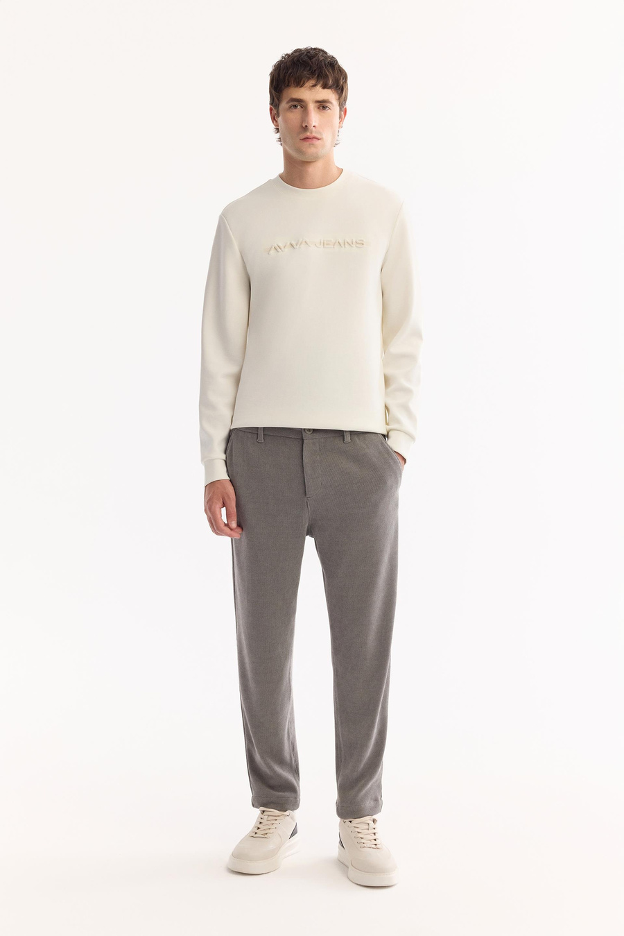 Gri Yanı Lastikli Kadife Relaxed Fit Pantolon