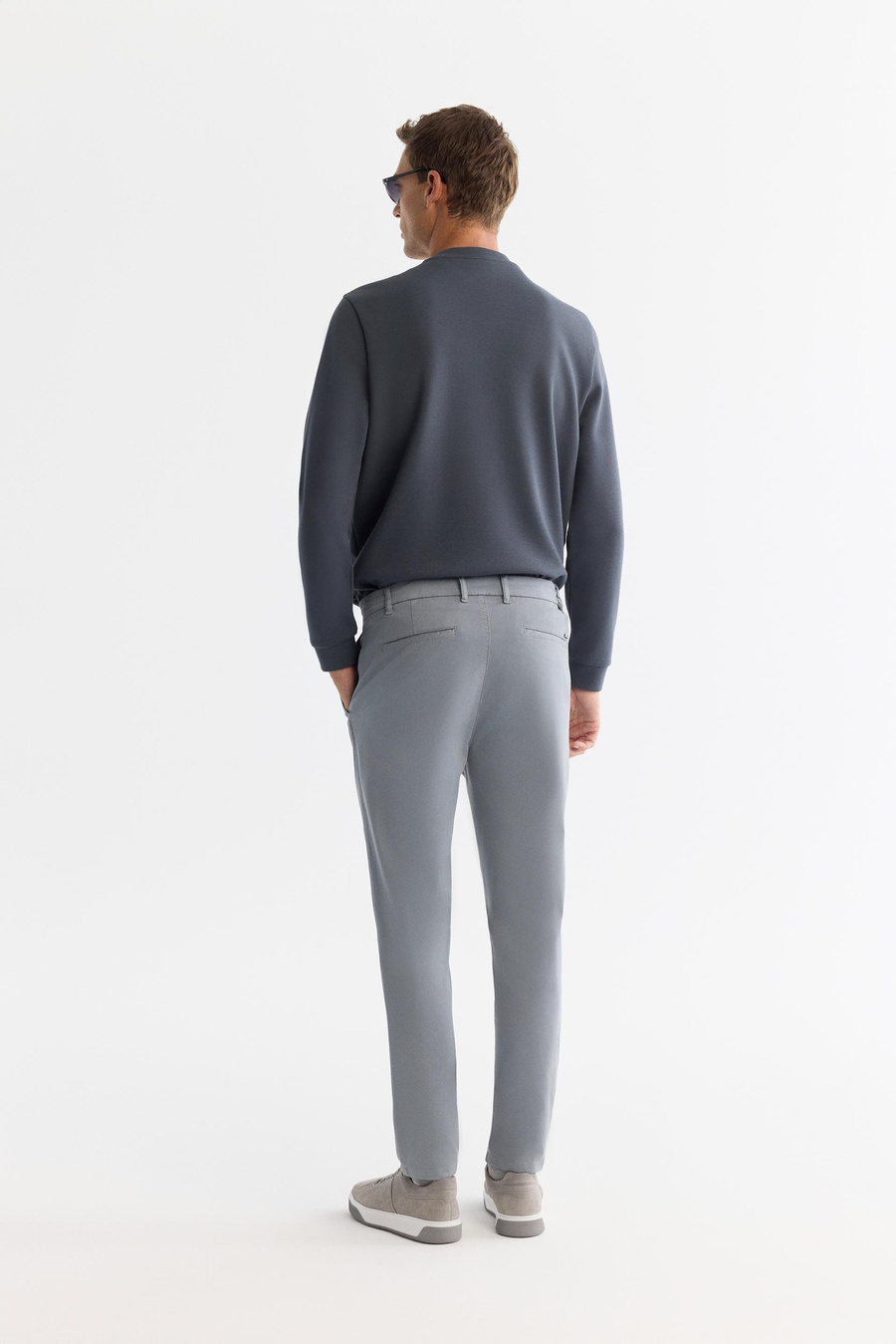 Gri Yanı Lastikli  Yumuşak Tuşeli Slim Fit Duble Paça Pantolon