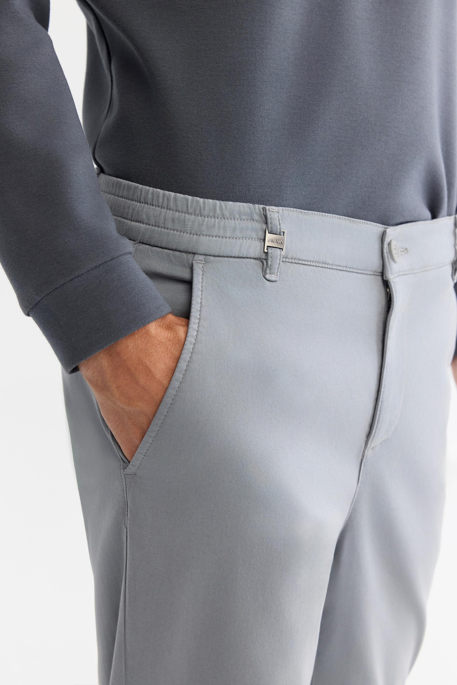 Gri Yanı Lastikli  Yumuşak Tuşeli Slim Fit Duble Paça Pantolon