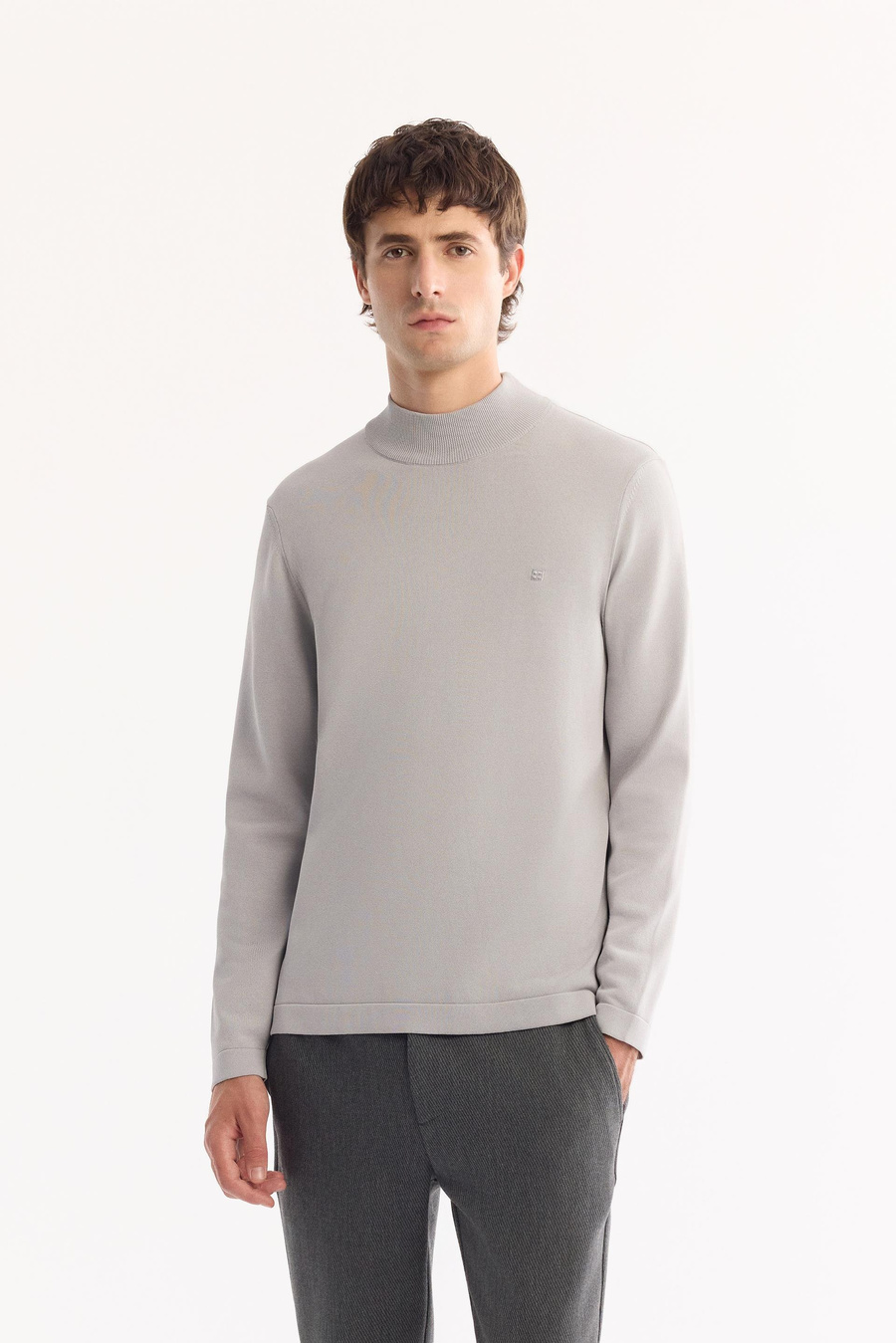 Gri Yarım Balıkçi Yaka Basic Düz Rayon Kazak