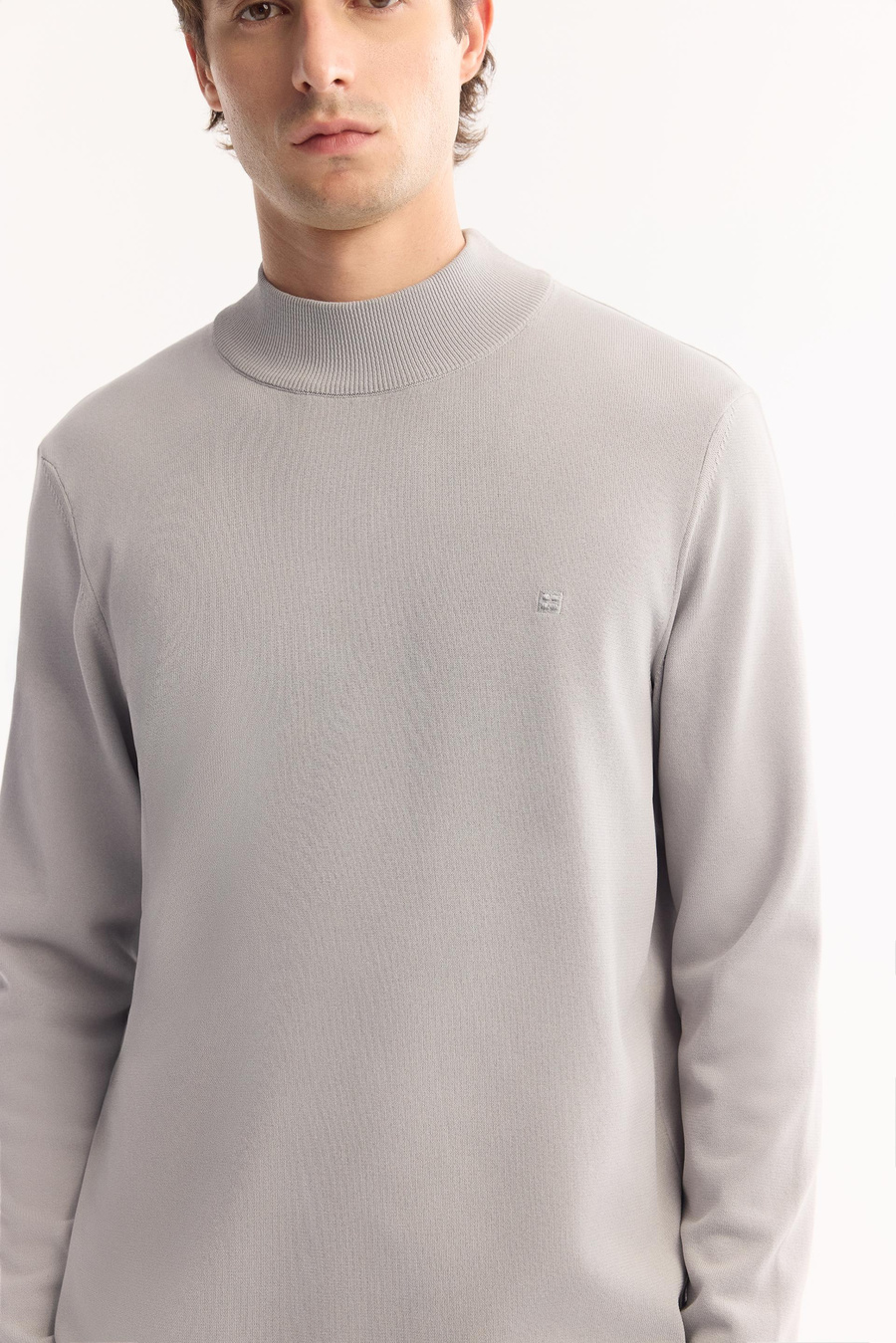 Gri Yarım Balıkçi Yaka Basic Düz Rayon Kazak