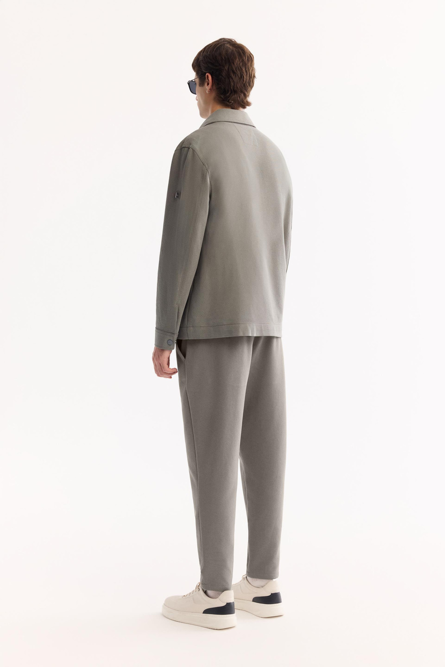 Gri-Yeşil Klasik Yaka Diyagonel Çift Cep Kapaklı Örme Gömlek Ceket