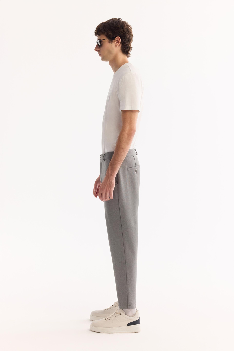 Gri-Yeşil Diyagonal Desenli Carrot Fit Örme Pantolon