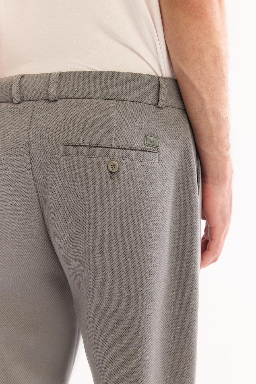 Gri-Yeşil Diyagonal Desenli Carrot Fit Örme Pantolon