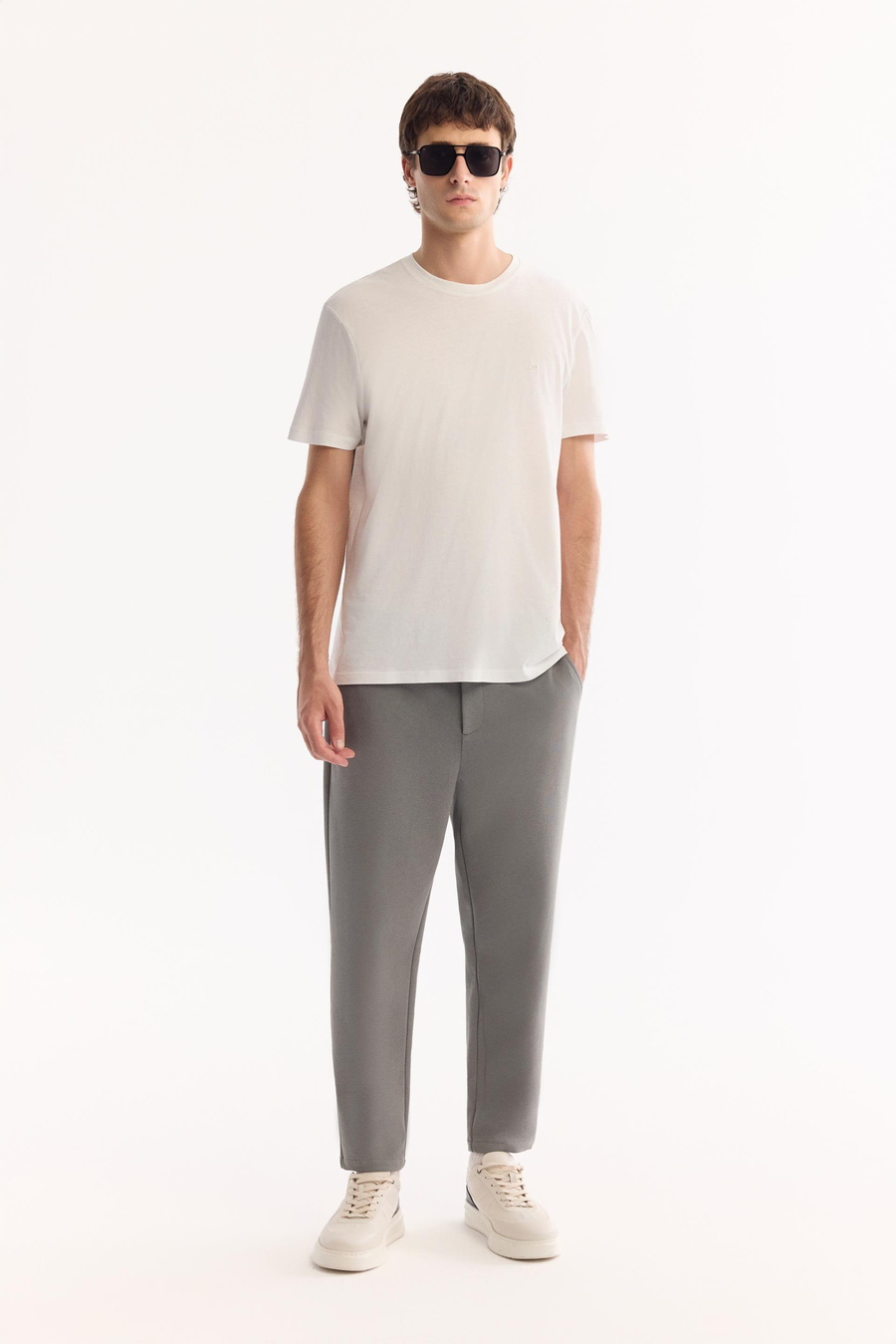 Gri-Yeşil Diyagonal Desenli Carrot Fit Örme Pantolon