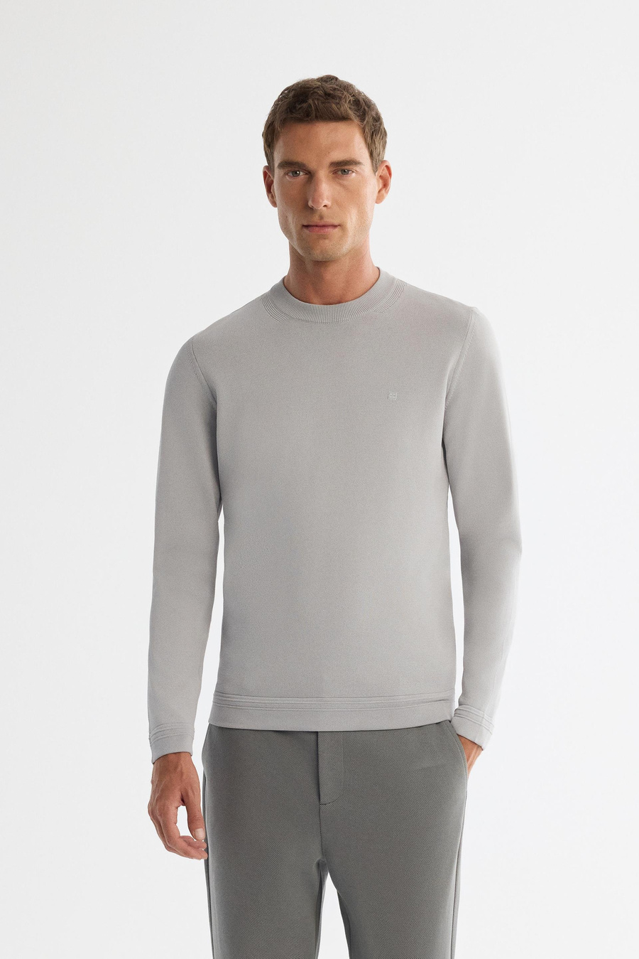 Gri Yüksek Bisiklet Yaka Rayon Triko Kazak