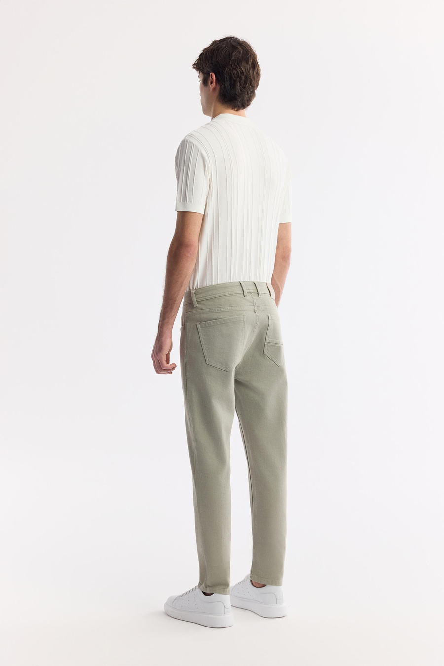 Haki Akar Boya Slim Fit Denim Pantolon