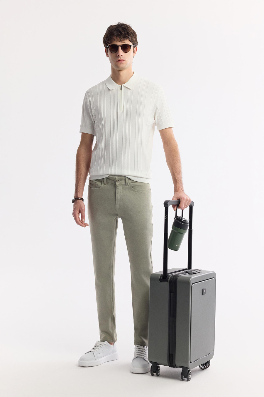 Haki Akar Boya Slim Fit Denim Pantolon