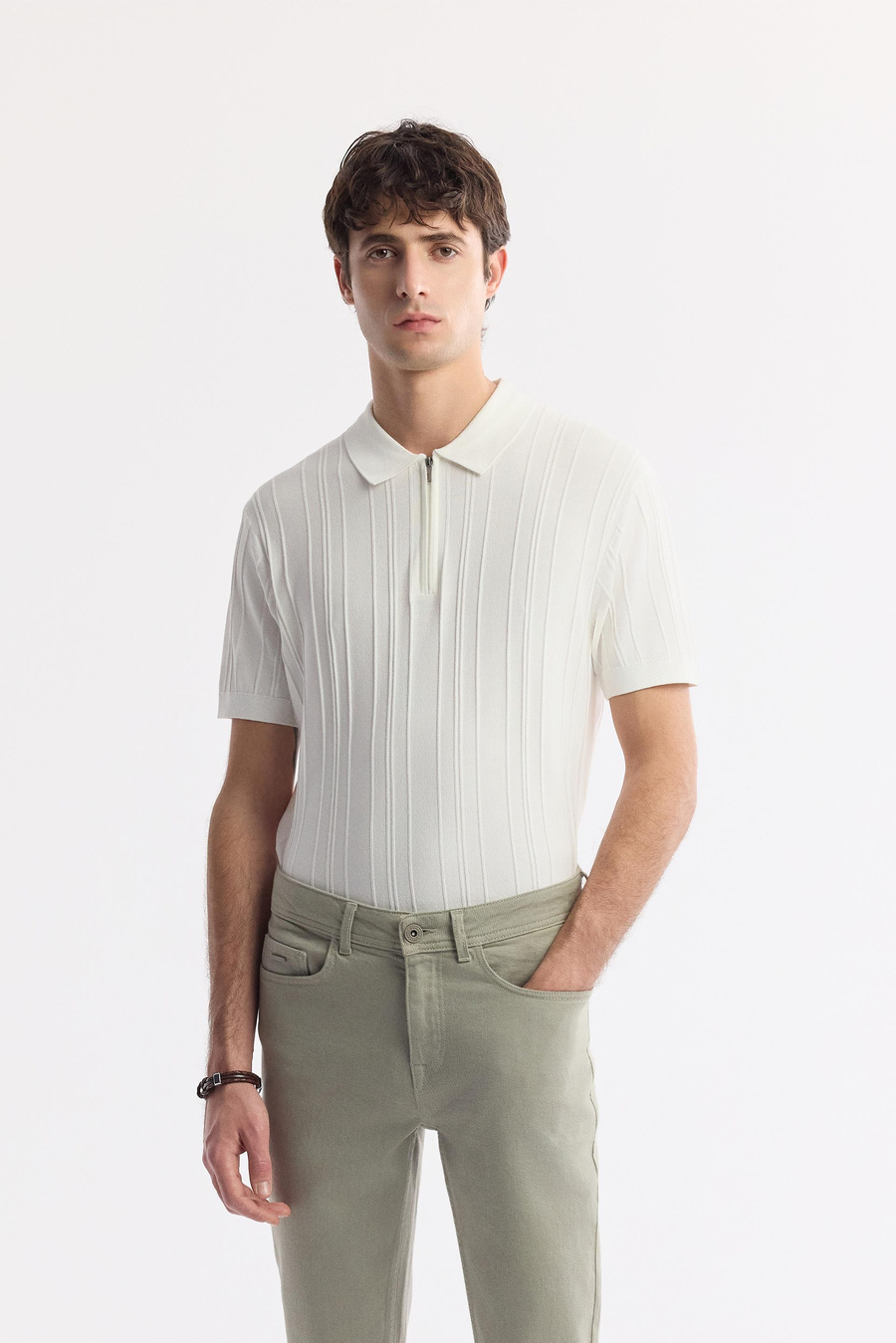 Haki Akar Boya Slim Fit Denim Pantolon