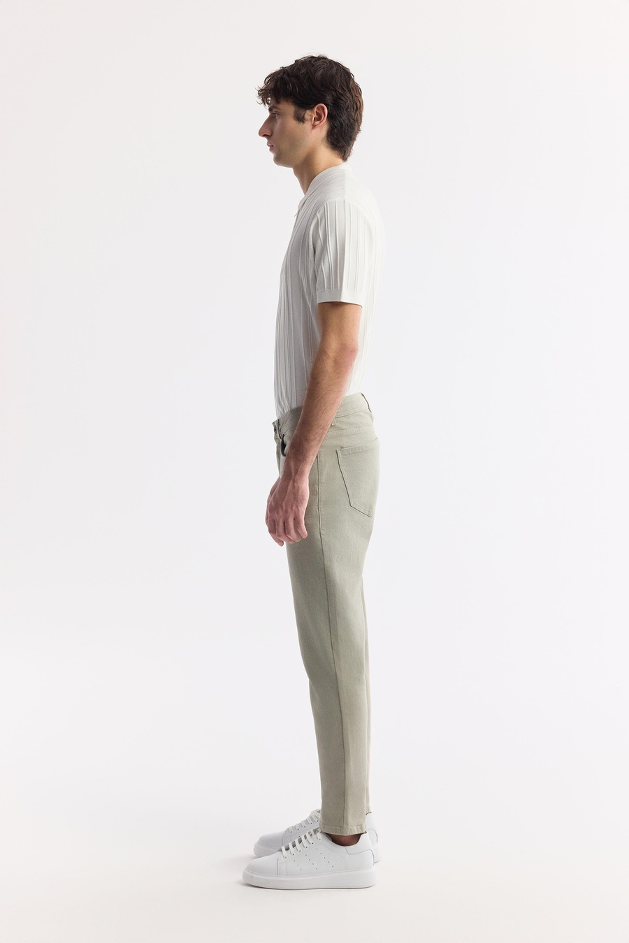 Haki Akar Boya Slim Fit Denim Pantolon