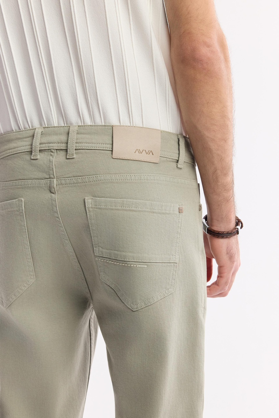 Haki Akar Boya Slim Fit Denim Pantolon