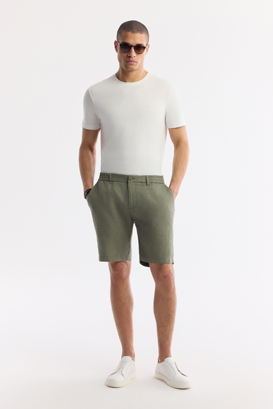 Haki Beli Lastikli %100 Keten Assos Relaxed Fit Şort