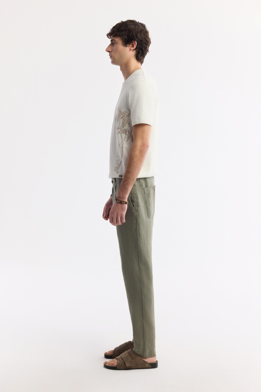 Khaki Linen Drawstring Trousers