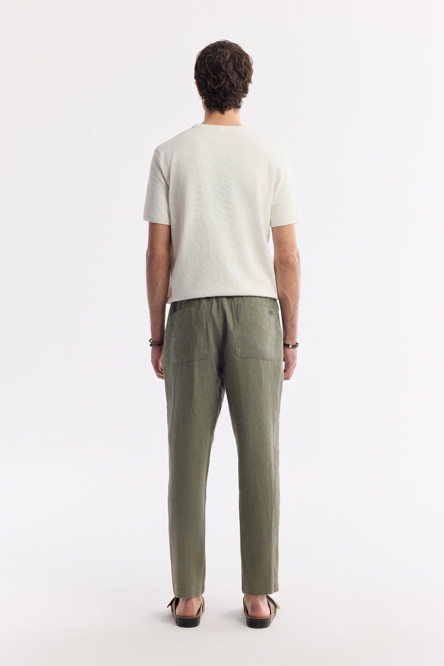 Khaki Linen Drawstring Trousers