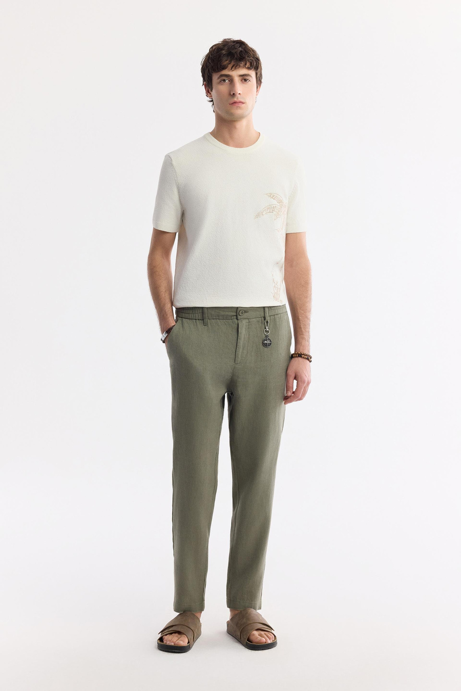 Khaki Linen Drawstring Trousers