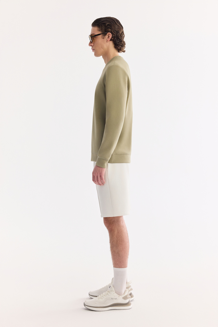 Haki Bisiklet Yaka Pamuklu Kolay Ütülenen Sweatshirt