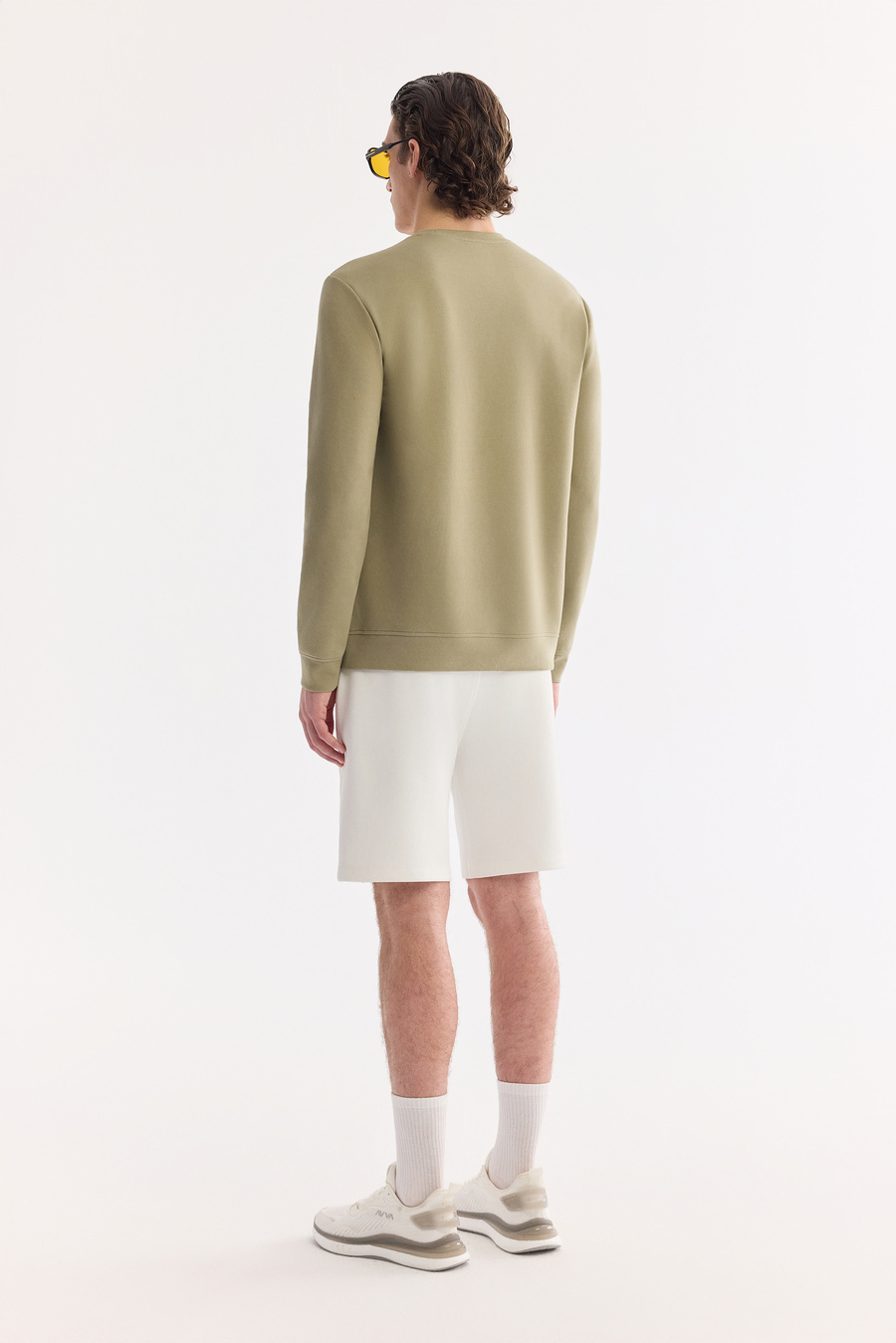 Haki Bisiklet Yaka Pamuklu Kolay Ütülenen Sweatshirt