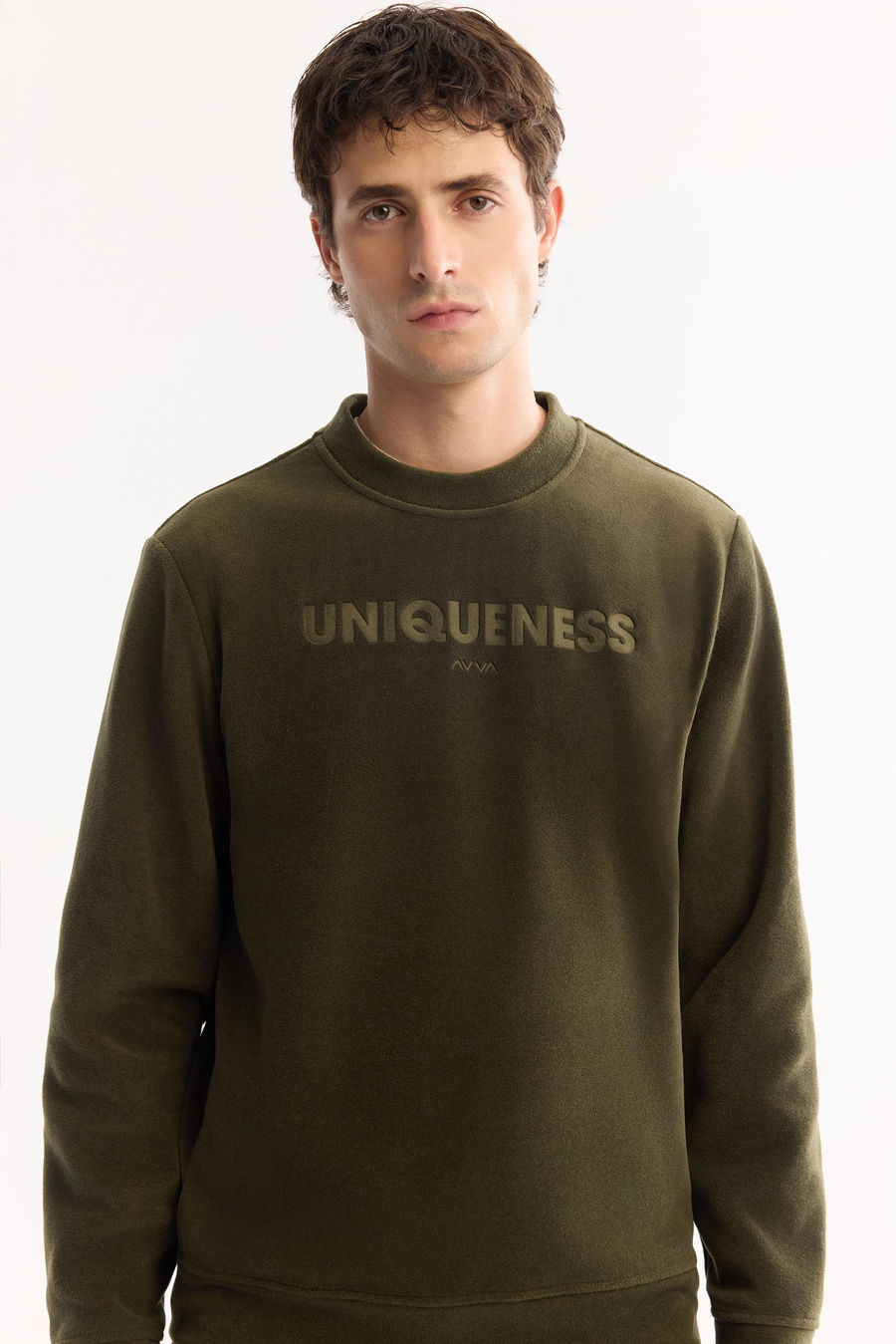 Haki Bisiklet Yaka Slogan  Baskılı Polar Sweatshirt